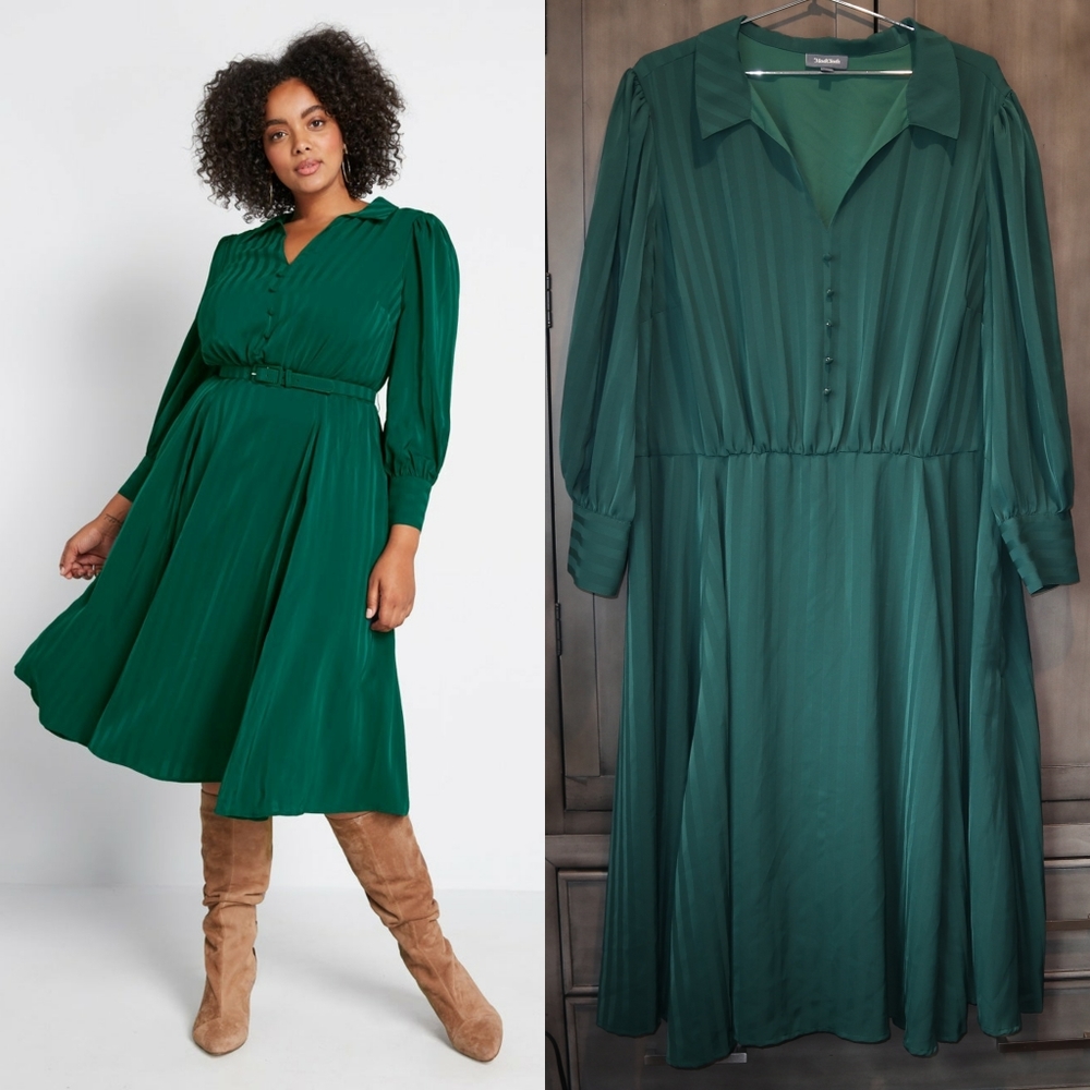 Modcloth Classy Announcement A-Line Emerald Green Striped Dress Plus Size 28